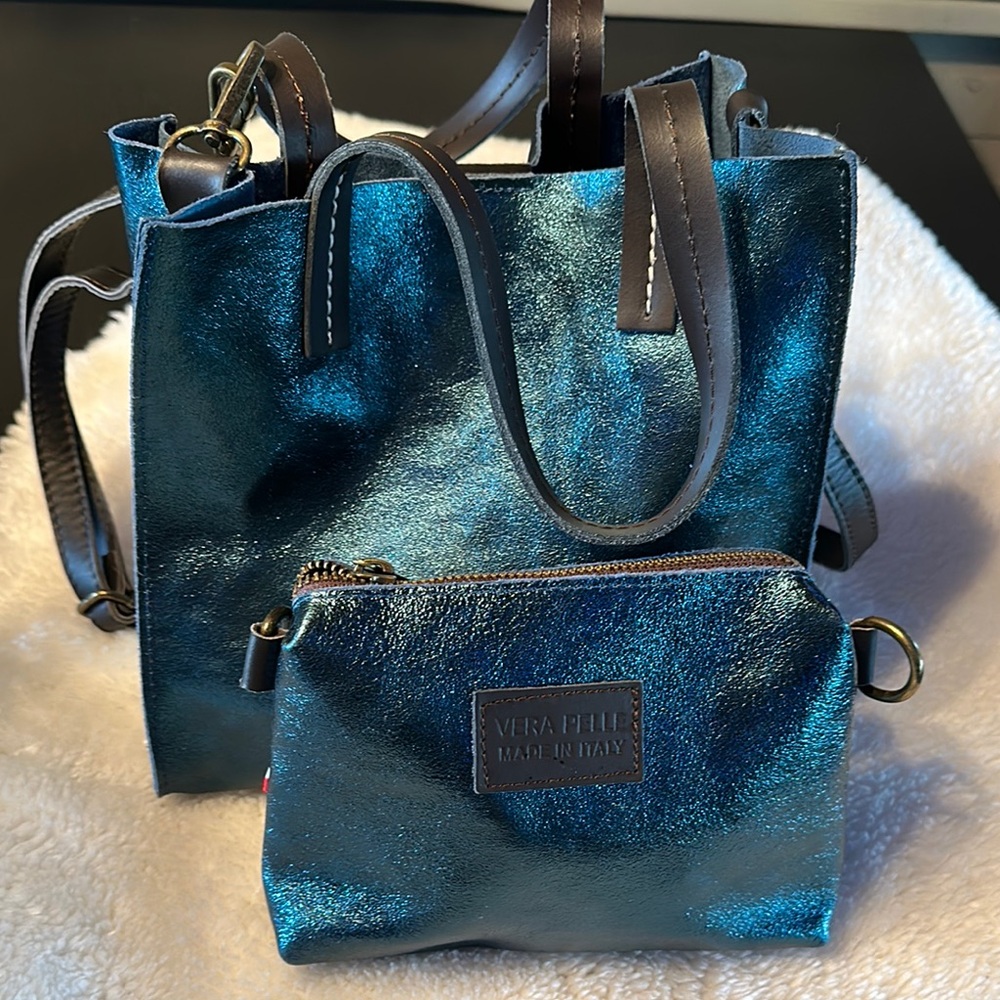 Vera Pelle Blue Leather Bag Italian Craftsmanship